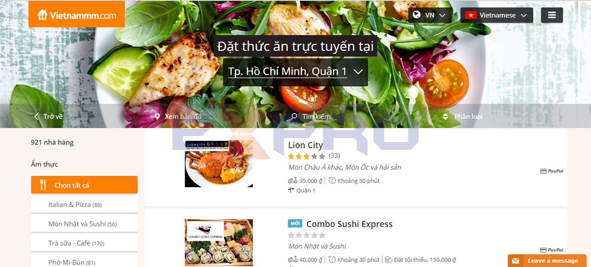 Thiết kế web nhà hàng ẩm thực chuyên nghiệp
