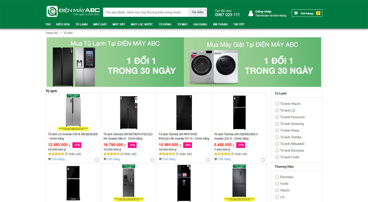Thiết kế website bán hàng tủ lạnh chuyên nghiệp