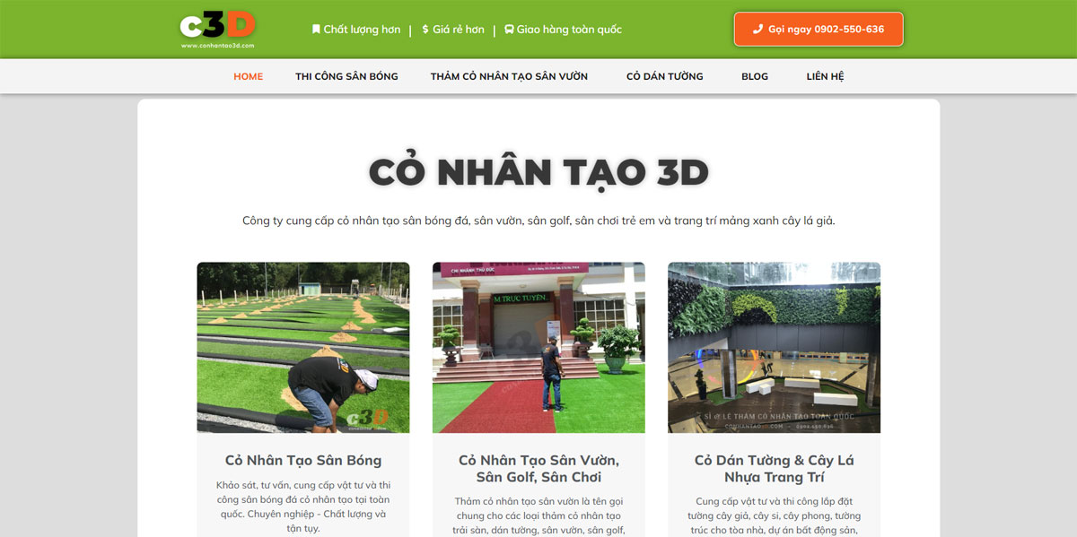 Website bán thảm cỏ nhân tạo chuyên nghiệp