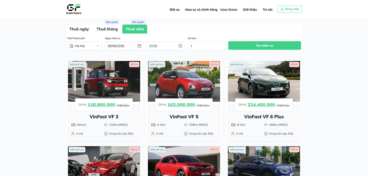 Web dịch vụ cho thuê xe