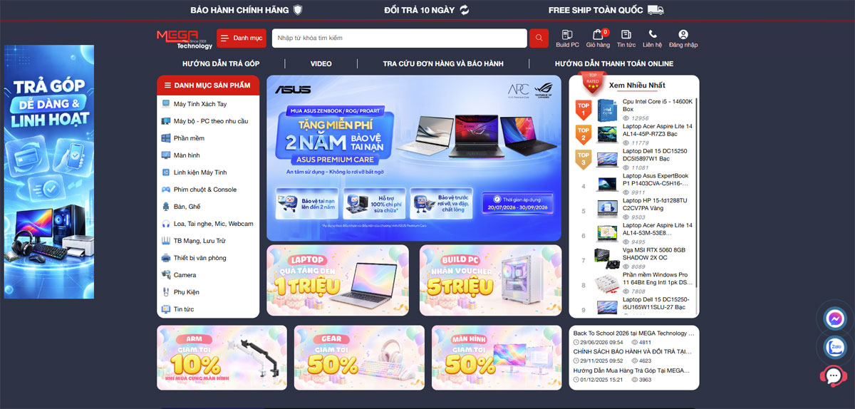 Web bán hàng tin học Mega