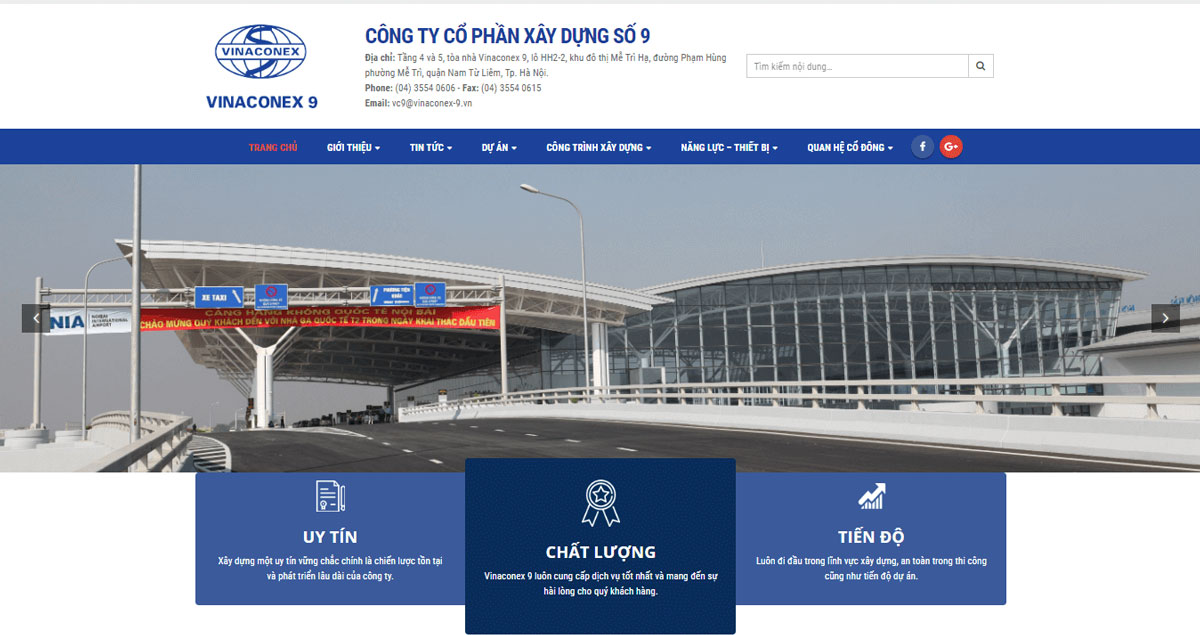 Mẫu web công ty xây dựng cốp pha hạ tầng giao thông Vinaconex 9