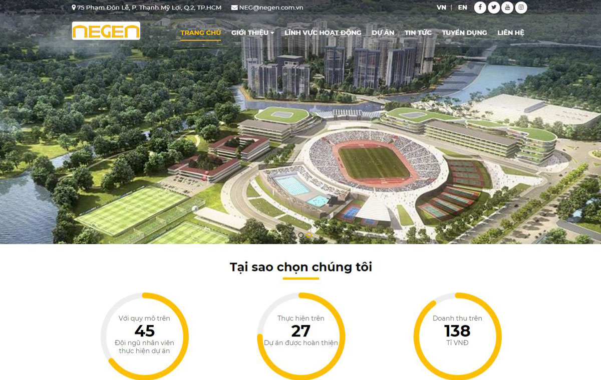 Mẫu giao diện website công ty đầu tư xây dựng NEGEN