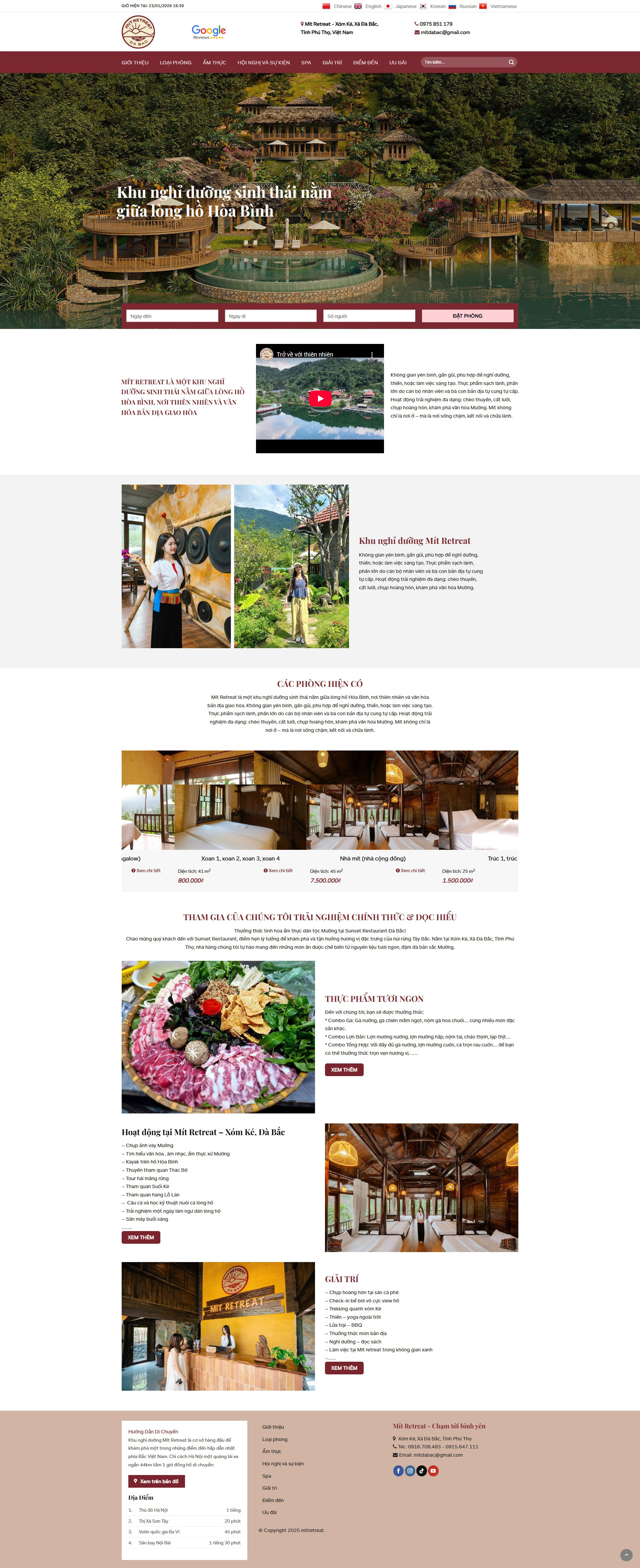 Mẫu website nghỉ dưỡng khách sạn Mit Retreat