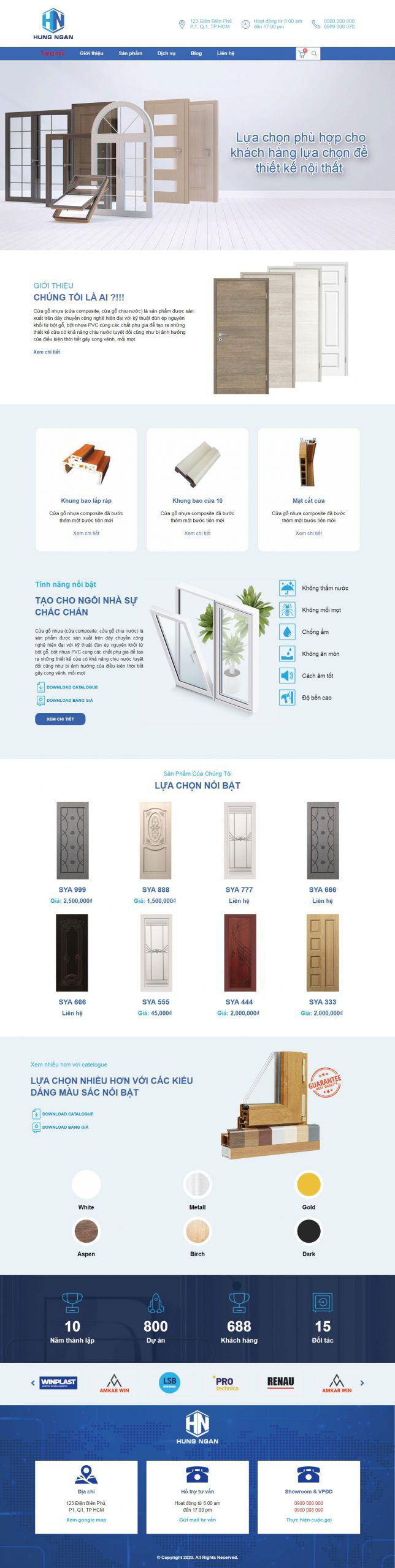 Mẫu web bán cửa gỗ và khung cửa Hưng Ngân