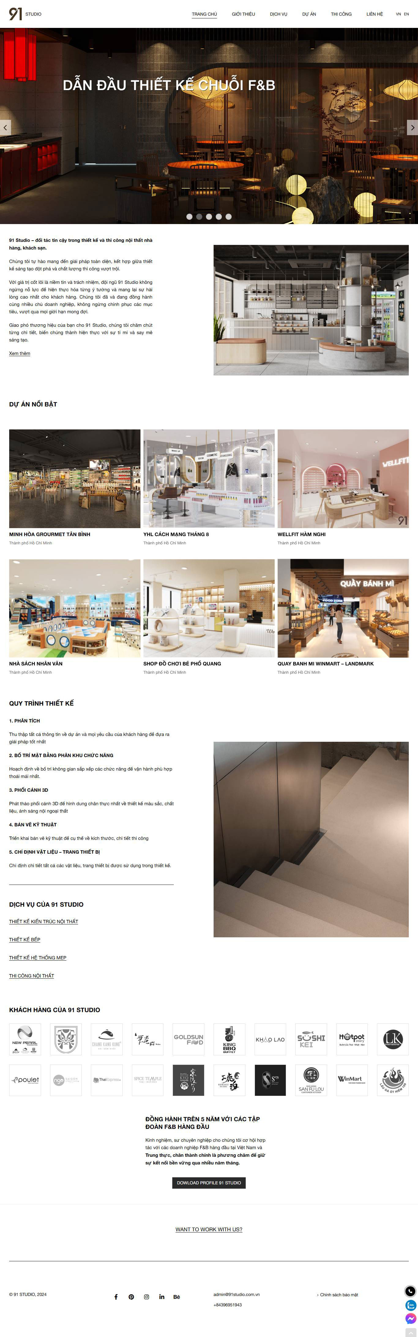 Giao diện website thiết kế kiến trúc nội thất F&B 91 Studio