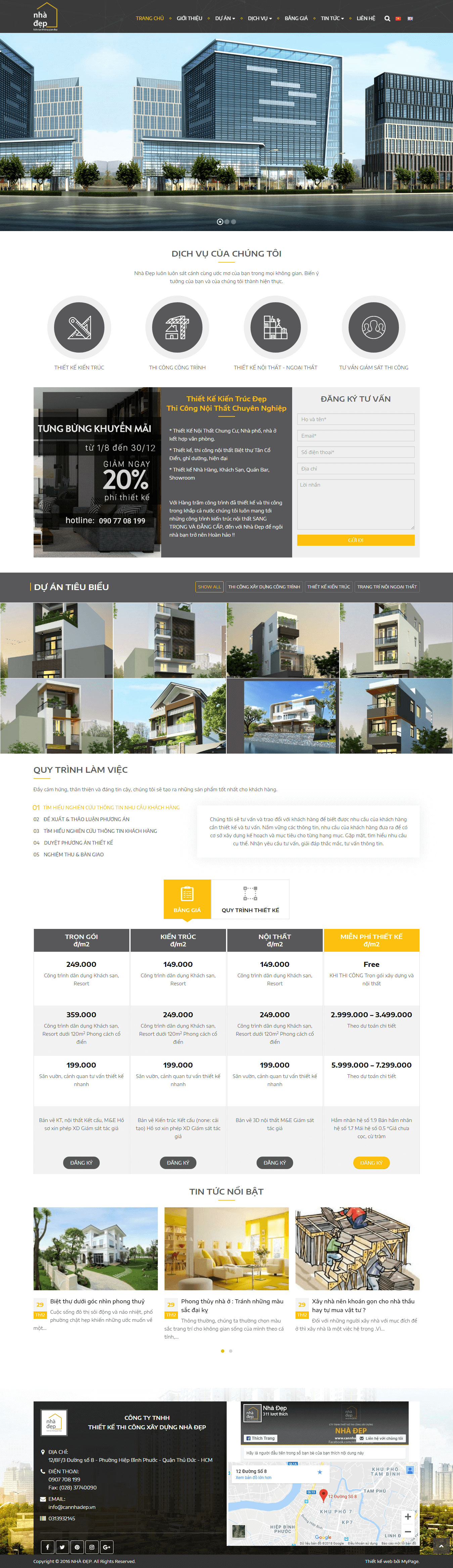 Mẫu giao diện website công ty xây dựng và thiết kế kiến trúc Nhà Đẹp